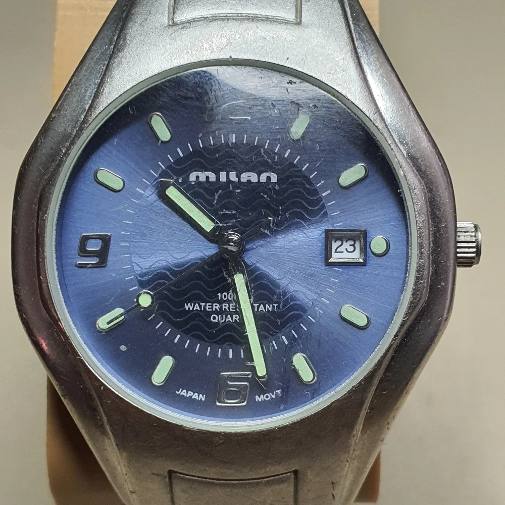10/$20 Advance Milan Silver/Blue Stainless Steel Men's Watch w/Date